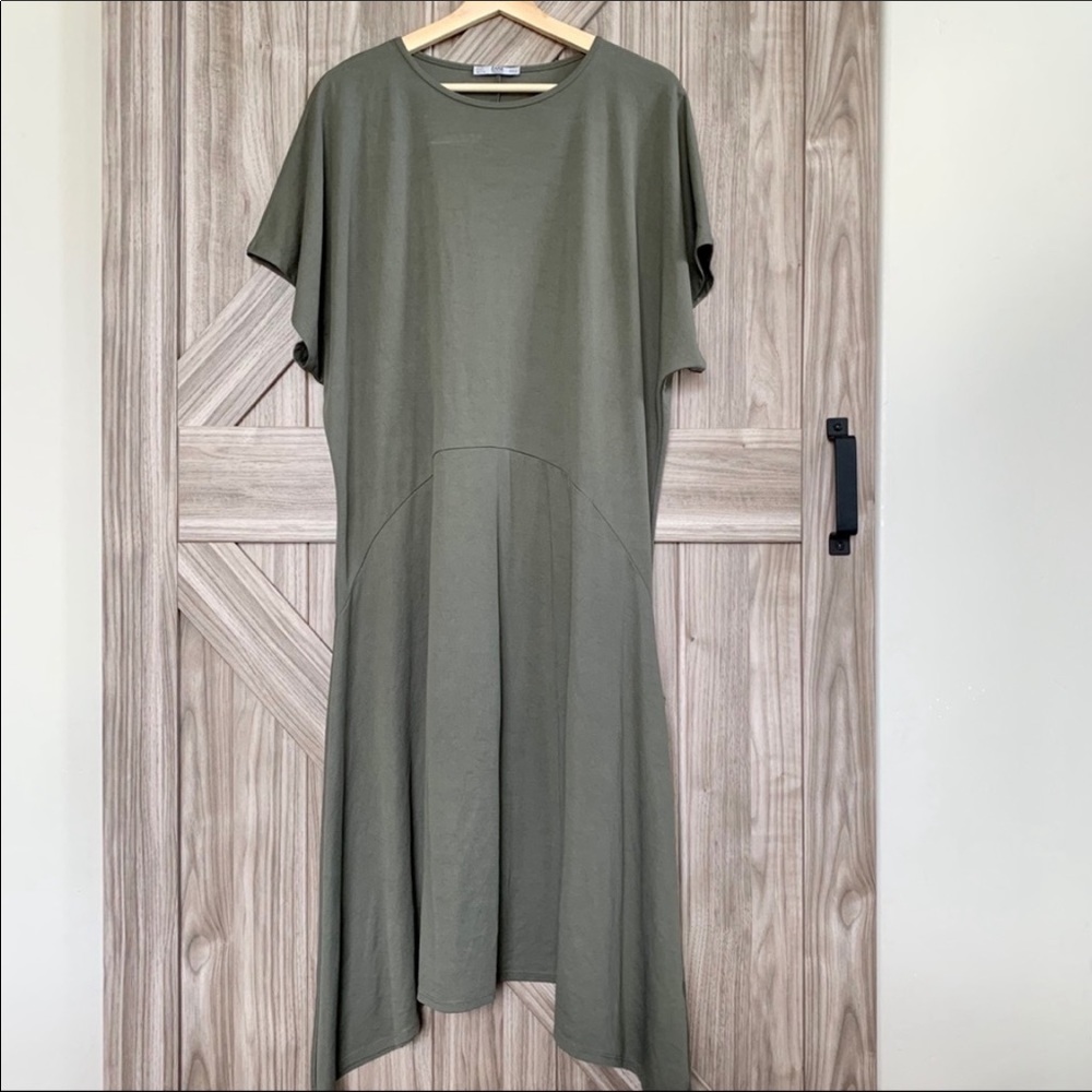 ( Zara ) Olive Green Asymmetrical T-shirt Dress